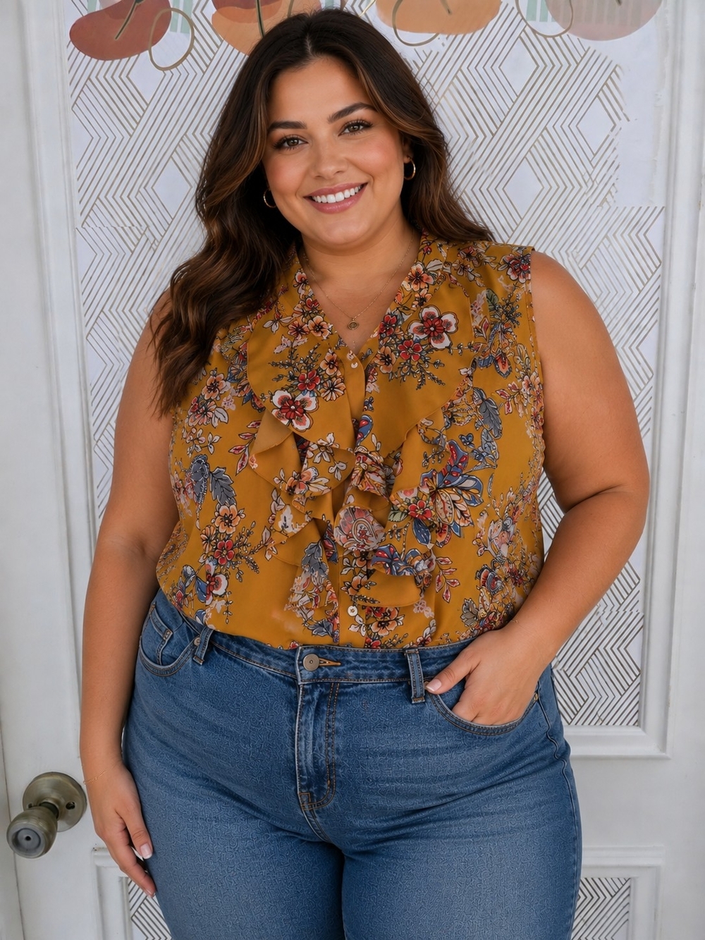 Tahari ASL Ruffle Neck Blouse